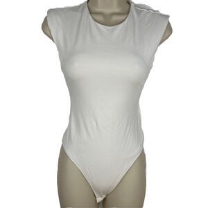 Good American Womens Bodysuit White Cap Sleeve Mock Neck Stretch Juniors 1